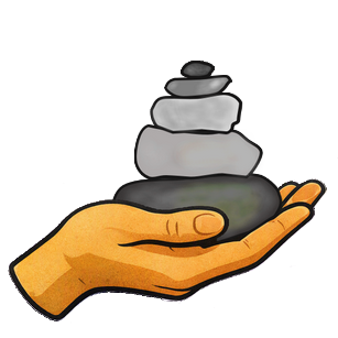 Geöffnete Hand, die einen Steinturm hält