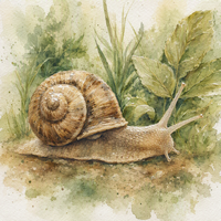Aquarellbild einer Schnecke im Gras
